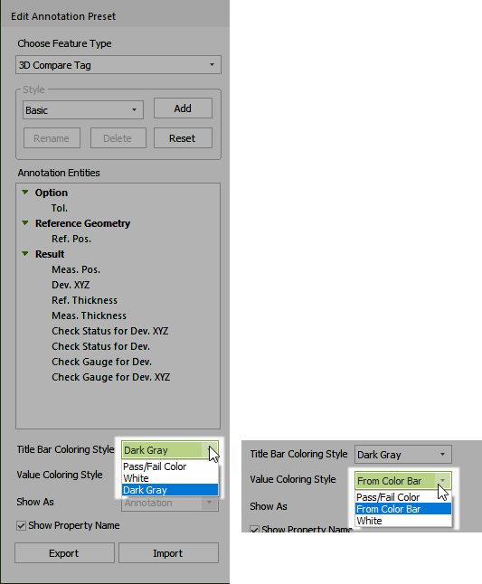 Deviation Annotation Color Options