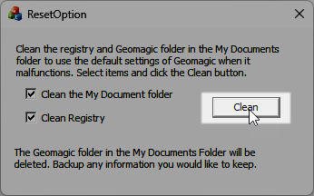 Reset Options/Registry Clean